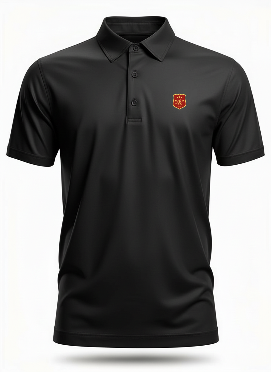 Black men's polo shirt from Dragon Collection's Dark Knight series, featuring a classic fit and subtle branding.