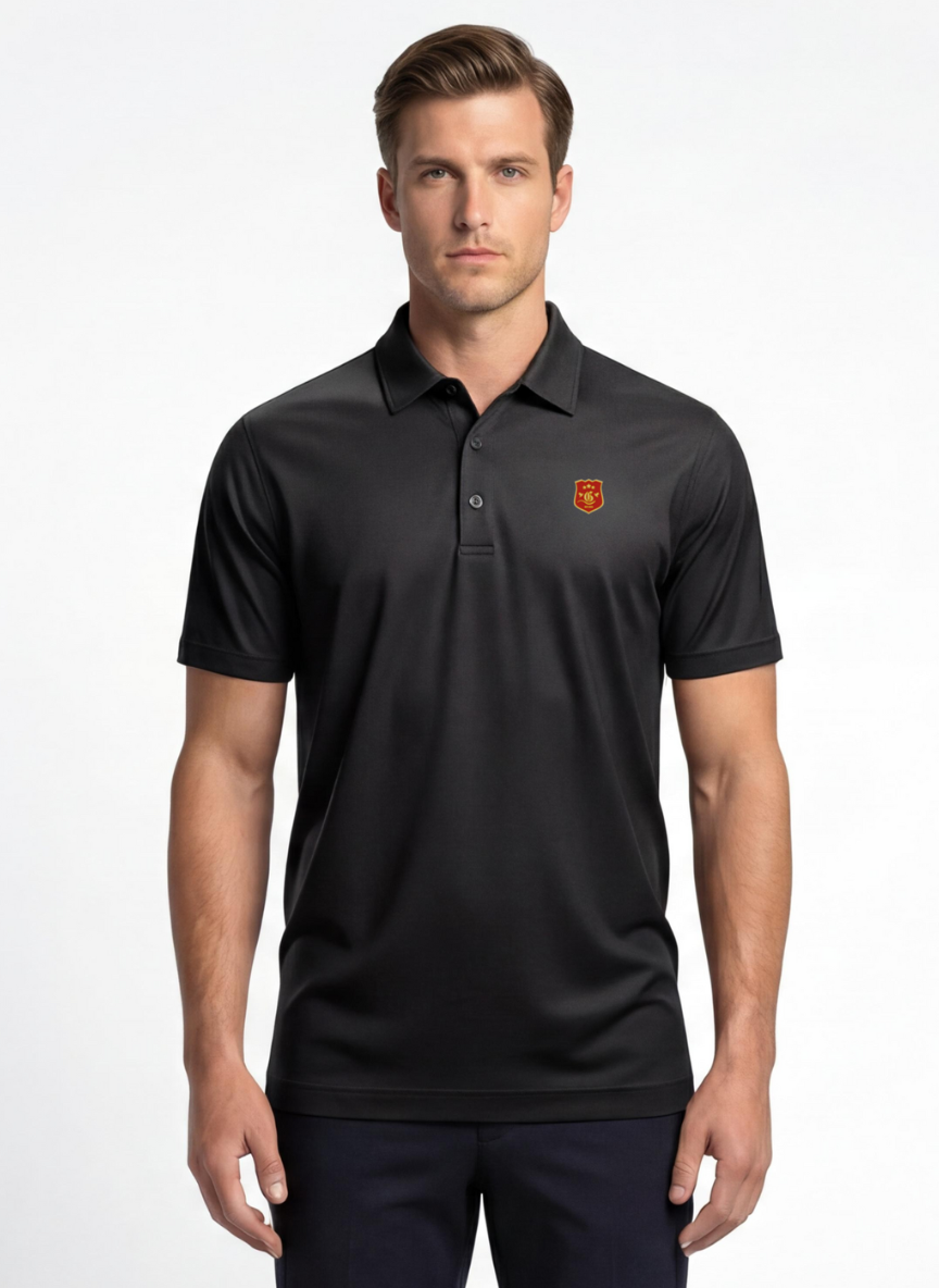 Men's Dark Knight Polo from Dragon Collection, black men's polo shirt with a classic collar and short sleeves, stylish and comfortable.