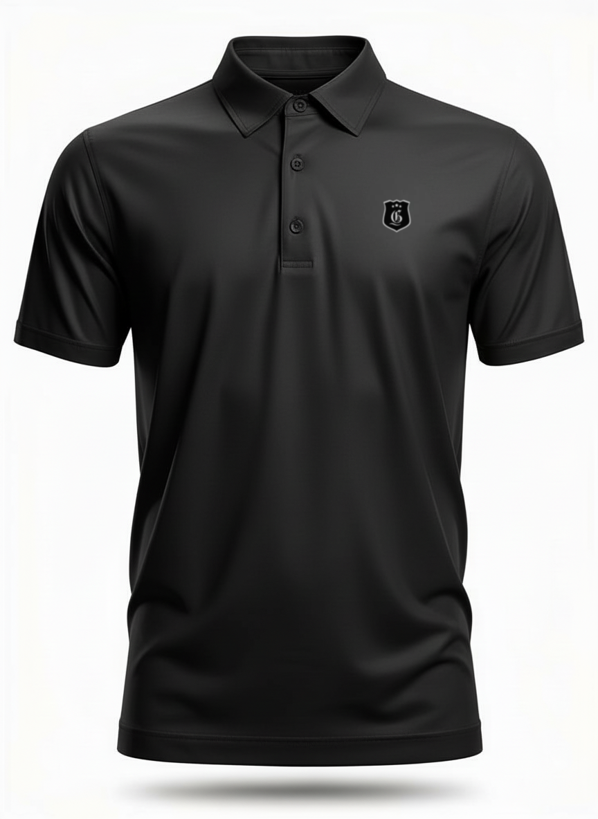 Black men's Tournament Polo from Originals Collection featuring a classic collar and subtle branding detail.